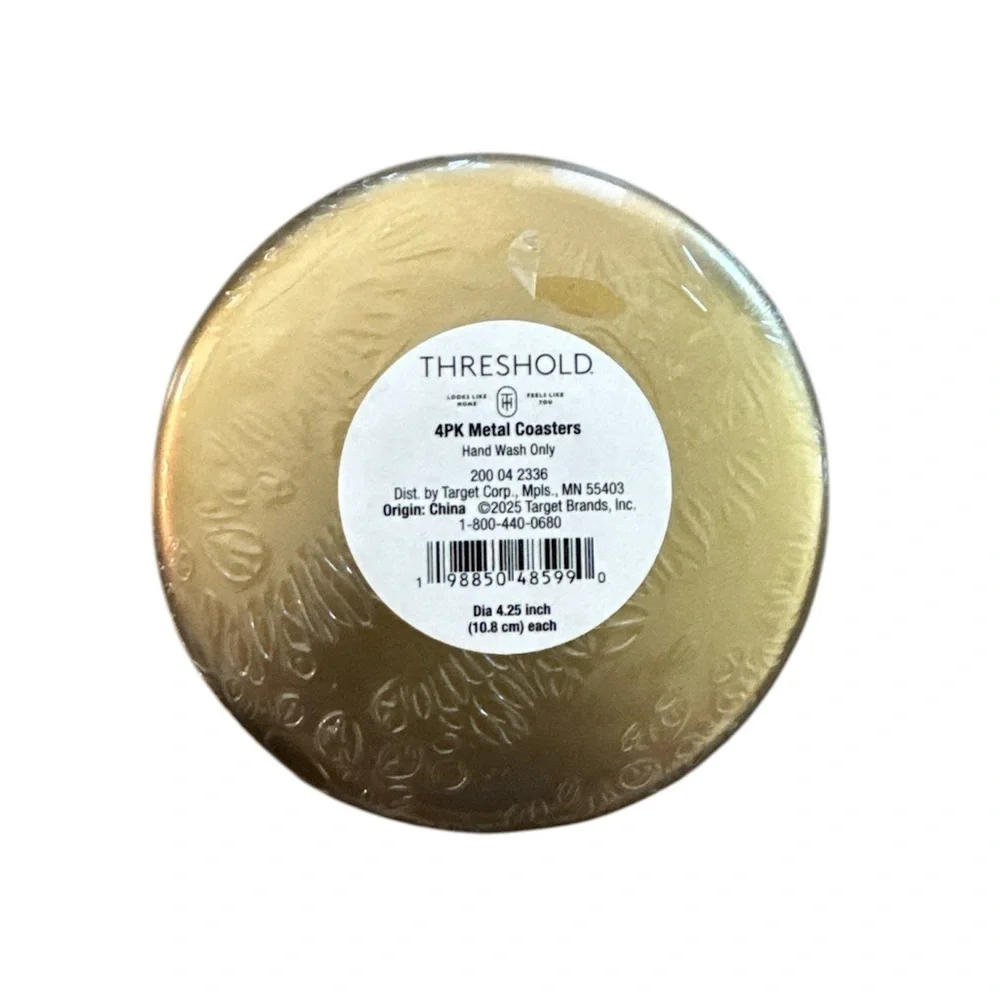 Target Threshold Metal Coasters Gold Embossed Skull 4 Pack Halloween Party New